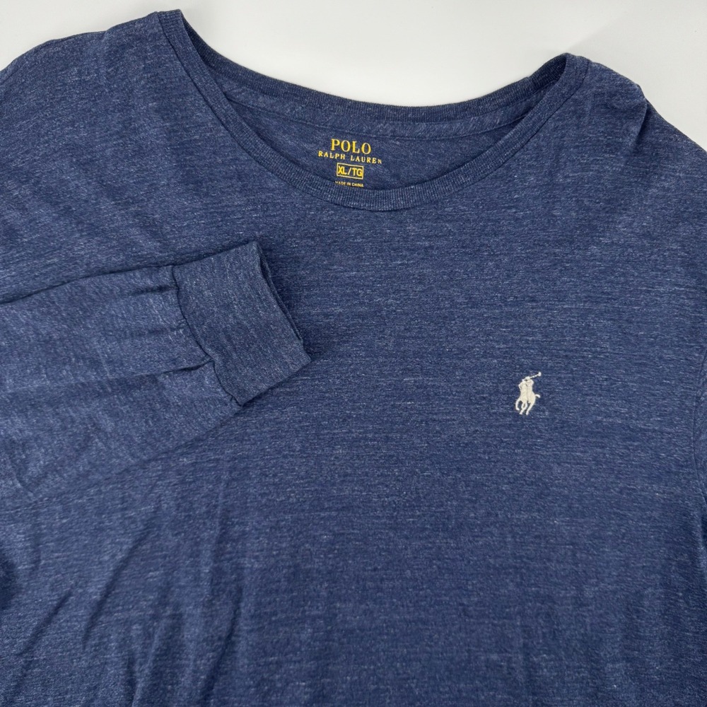 Polo Ralph Lauren Long Sleeve T-Shirt Mens XL Blue Heathered Crew Neck Cotton